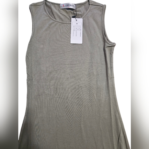 NWT Classic Slim Fit Scoop Neck Sleeveless Bodycon Midi Dress Khaki XL - Picture 7 of 8